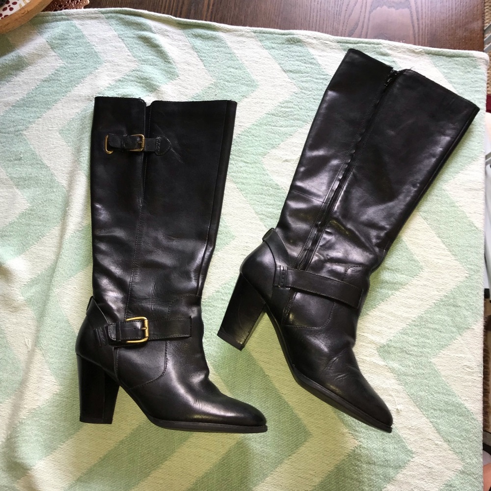 Clarks Black Leather Knee High Boots